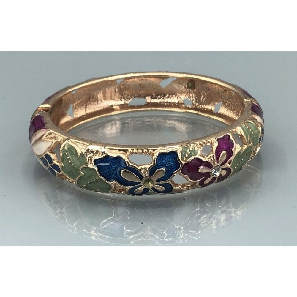 Vintage GOLD Multi-Color Cloisonne Bangle-- 7.5"